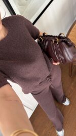 Brown Lounge Set With Short Sleeve Top - Image 2