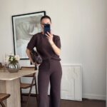 Brown Lounge Set With Short Sleeve Top