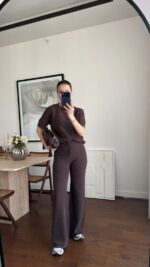 Brown Lounge Set With Short Sleeve Top