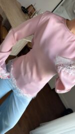 Pink Satin Blouse With Lace Trim - Image 4