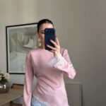 Pink Satin Blouse With Lace Trim