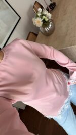 Pink Satin Blouse With Lace Trim - Image 2