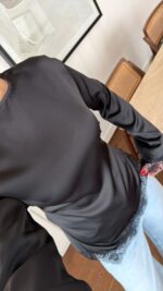 Black Satin Blouse With Lace Trim - Image 2