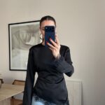 Black Satin Blouse With Lace Trim