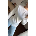White Satin Blouse With Lace Trim - Image 3