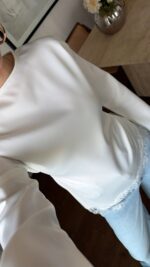 White Satin Blouse With Lace Trim - Image 2