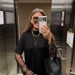 Black Lace Sleeve T-Shirt Top