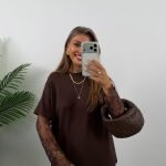 Brown Lace Sleeve T-Shirt Top