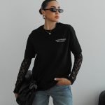 Black Graphic Tee With Lace Sleeves
