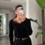 Black Lace Trim Long Sleeve Top