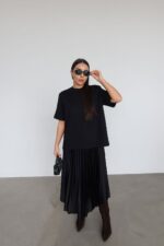 Black Pleated Midi Dress