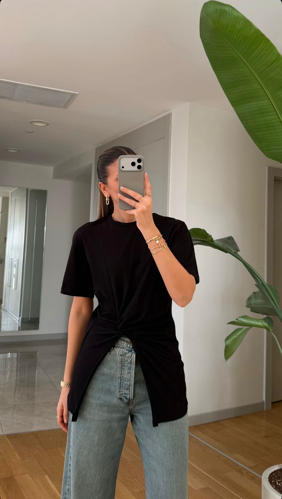 b586bce5-817a-4829-bc43-c57cd8171fef Black Twist Front Short Sleeve T-Shirt - Image 1