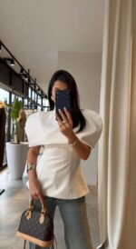 Off-White Structured Shoulder Blouse - Image 2