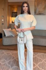 Ivory Puff Sleeve Top and Pants Set