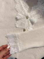 White Lace Trim Cardigan Sweater - Image 2