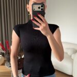 Black Ribbed Cap Sleeve Mock Neck Top