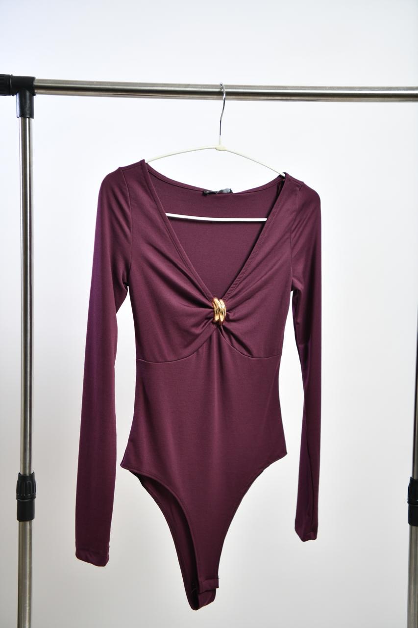 cf32fa80-34d3-47a5-9210-f6c492b695e2 Burgundy V-Neck Bodysuit - Image 1