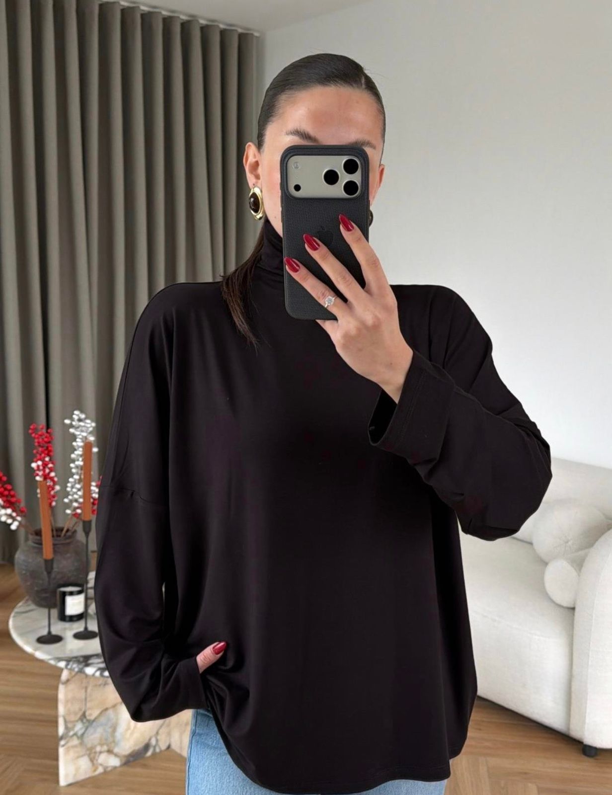 d34a3a8d-df64-4b02-b879-3906f1e262fd Black Long Sleeve Turtleneck Top - Image 1