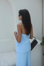 Women's Light Blue Sleeveless Pant Suit Set - Image 3