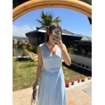 Sleeveless Blue Belted Midi Dress - Image 2