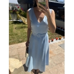 Sleeveless Blue Belted Midi Dress - Image 3