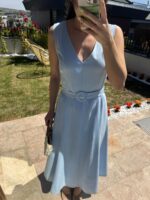 Sleeveless Blue Belted Midi Dress - Image 3