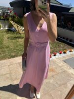 Sleeveless Pink Belted Midi Dress - Image 3