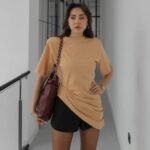 Peach Ruched Asymmetric T-Shirt