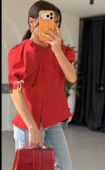 Red Puff Sleeve Blouse - Image 3