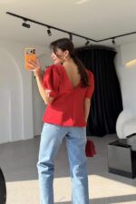 Red Puff Sleeve Blouse - Image 2