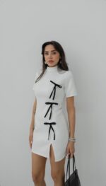 White Mini Dress With Bows - Image 2