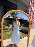 Sleeveless Blue Belted Midi Dress