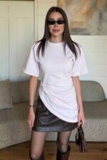 Light Pink Ruched Asymmetric T-Shirt
