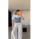 Denim Crop Top With Wide Leg Pants Set - Image 2