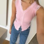 Pink Lace Trim Ribbed Tank Top