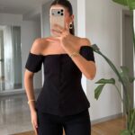 Black Off Shoulder Button Down Top