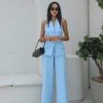 Women's Light Blue Sleeveless Pant Suit Set