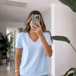 Light Blue V-Neck Short Sleeve T-Shirt