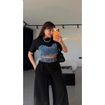 Denim Crop Top With Wide Leg Pants Set - Image 2