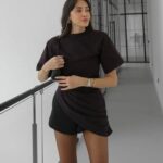 Brown Ruched Asymmetric T-Shirt