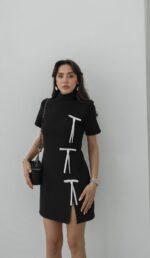 Black Mini Dress With Bows - Image 2