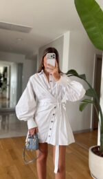 White Button Down Shirt Dress With Belt