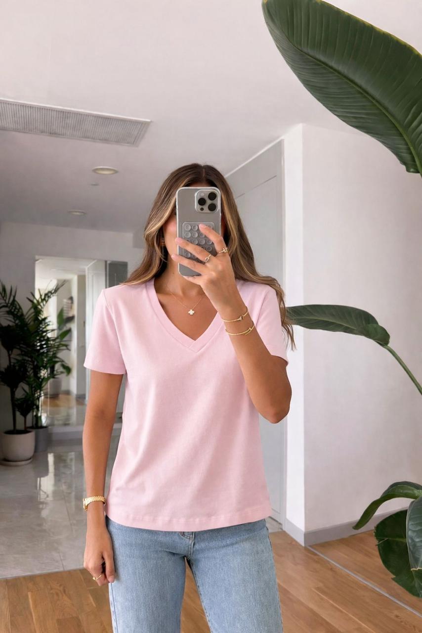 63f587f6-cba6-4f79-abc2-7fd49d833bcb Light Pink V-Neck T-Shirt - Image 1