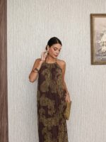 Brown Paisley Halter Maxi Dress