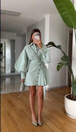 Mint Green Button-Up Shirt Dress