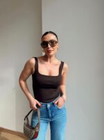 Brown Square Neck Tank Top
