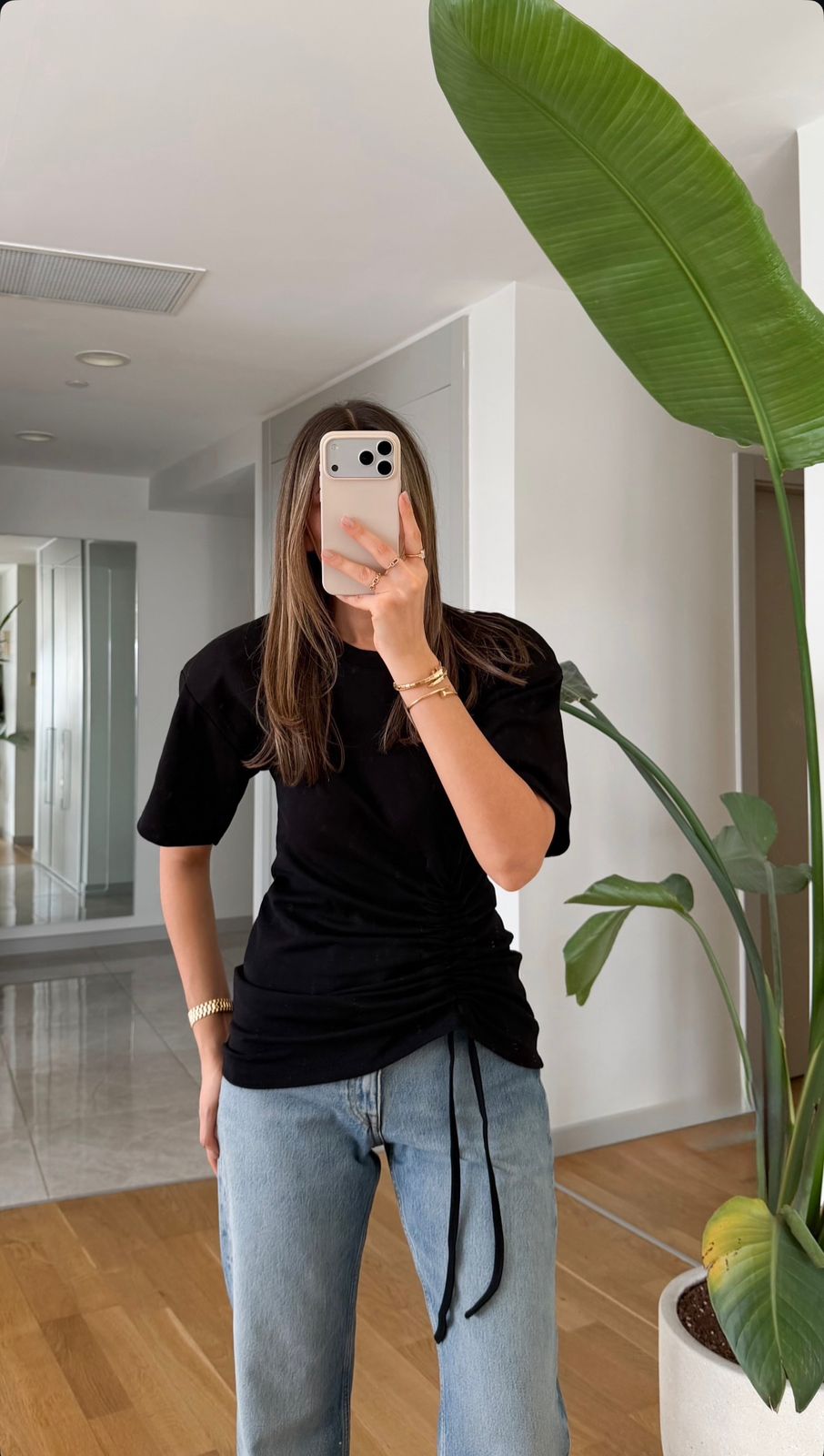 8ab80d94-d293-4108-8a74-1ed2190847f0 Black Ruched Side Short Sleeve Top - Image 1