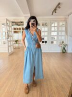 Sleeveless Light Blue Denim Maxi Dress - Image 3