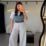 Denim Crop Top With Wide Leg Pants Set