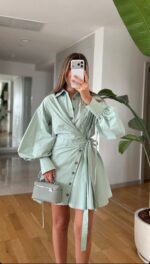 Mint Green Button-Up Shirt Dress - Image 2